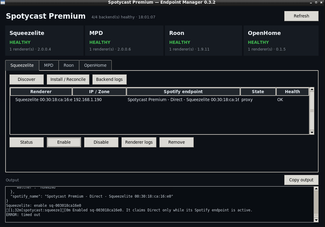 Spotycast Premium Manager GUI — renderer configuration and status